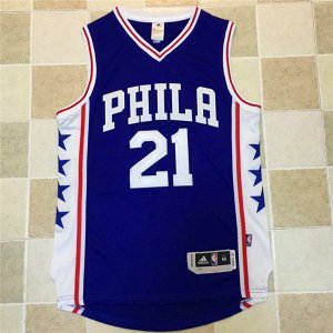 Maillot De Basket Philadelphia 76ers Joel Embiid 21 Brode AU Fabric Bleu